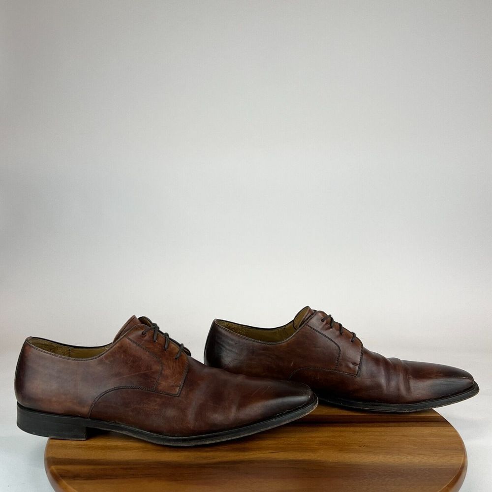 Mens Magnanni Brown Leather Plain Square Toe Oxford Dress Shoes Size 13 M GUC‎